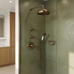 PB Nostalgic built-in shower set with thermostatic mixer and 2 Stop valve - hand shower - rain shower 200mm - Bronze